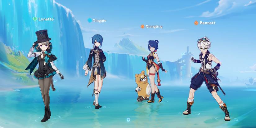 lynette-xingqiu-xiangling-and bennett in genshin impact
