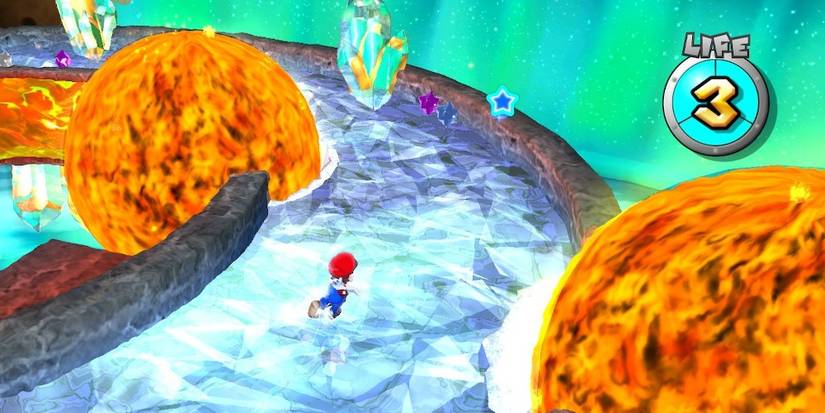 Mario Skating in Freezeflame Galaxy in Super Mario Galaxy