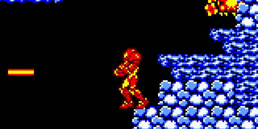 Samus exploring a cavern