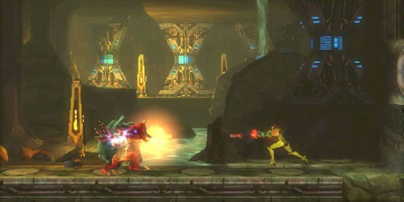 Samus attacking some enemies