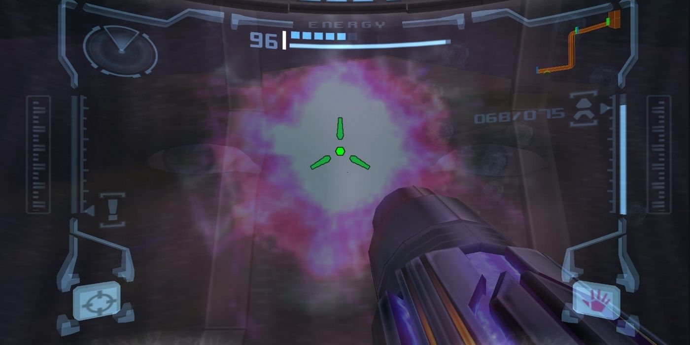 samus' face reflected in her visor in metroid prime