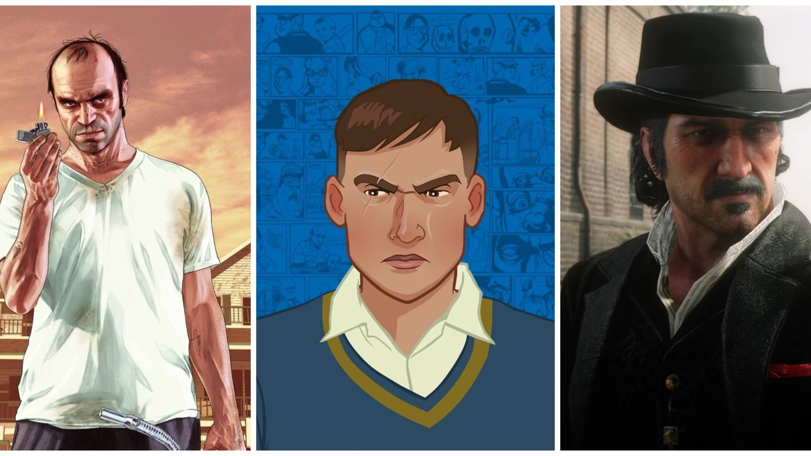 Trevor (GTA 5), Gary (Bully), and Dutch (Red Dead Redemption 2)
