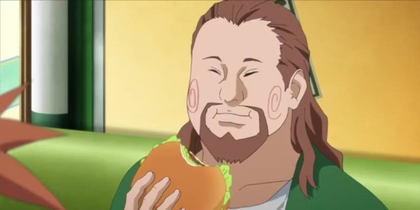 Choji Akimich eating a burger.