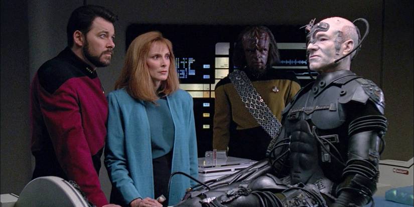 Star Trek The Next Generation Best of Both Worlds Borg Captain Picard Beverly Crusher William Riker Worf Patrick Stewart Gates McFadden Jonathan Frakes Michael Dorn