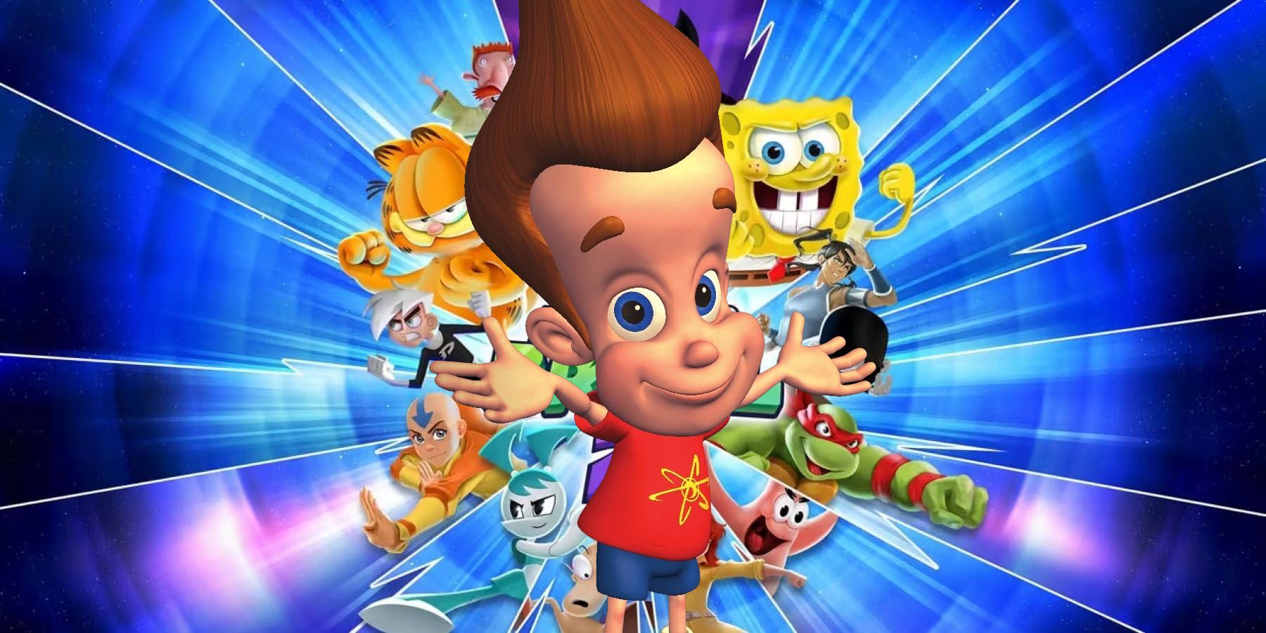 An image of Jimmy Neutron inserted into the official cover art for Nickelodeon All-Star Brawl 2.