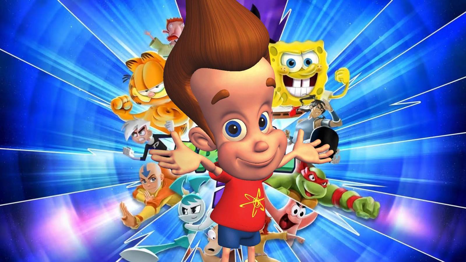 An image of Jimmy Neutron inserted into the official cover art for Nickelodeon All-Star Brawl 2.