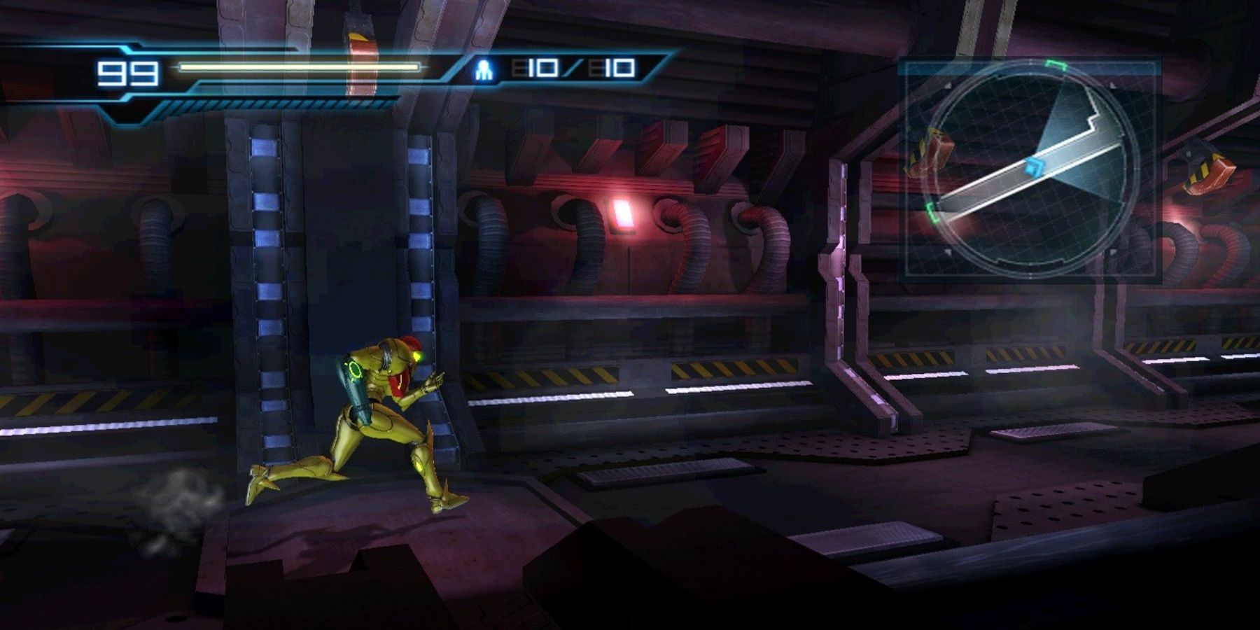 Samus exploring a hallway in Other M