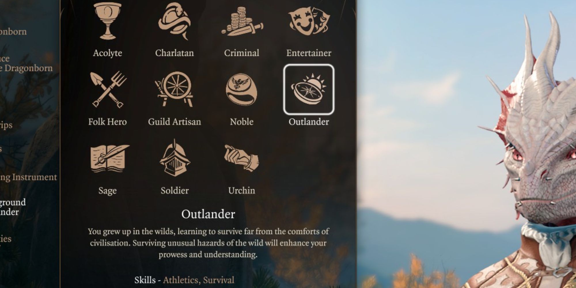 The Outlander background in Baldur's Gate 3