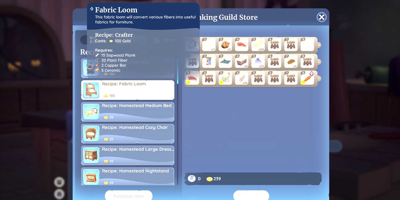 Fabric Loom Recipe for sale in Palia.