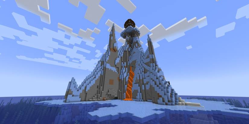 Pillager Outpost on ice mountain with lava