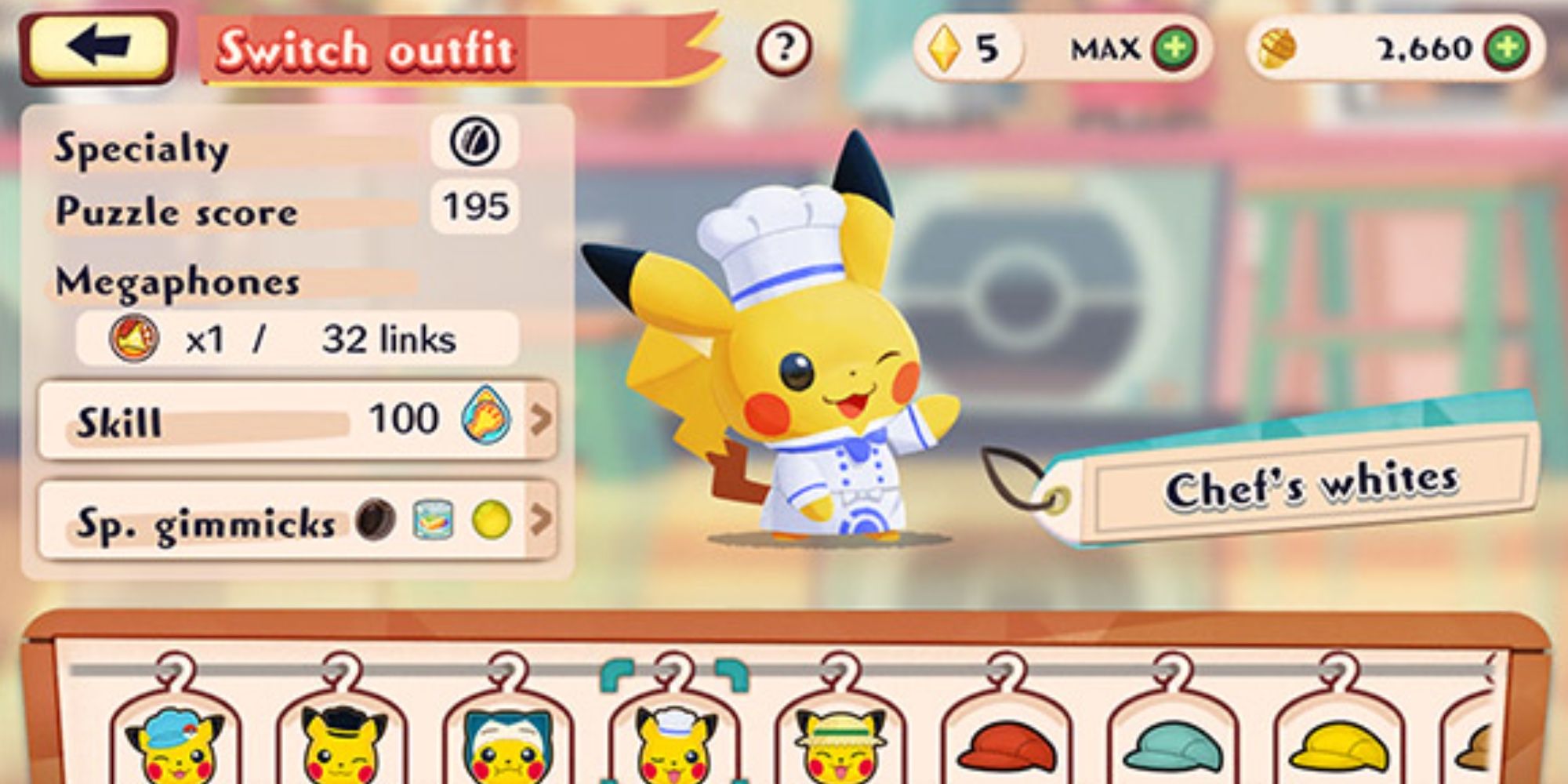 Player prepares a dish using fresh ingredients with Pikachu