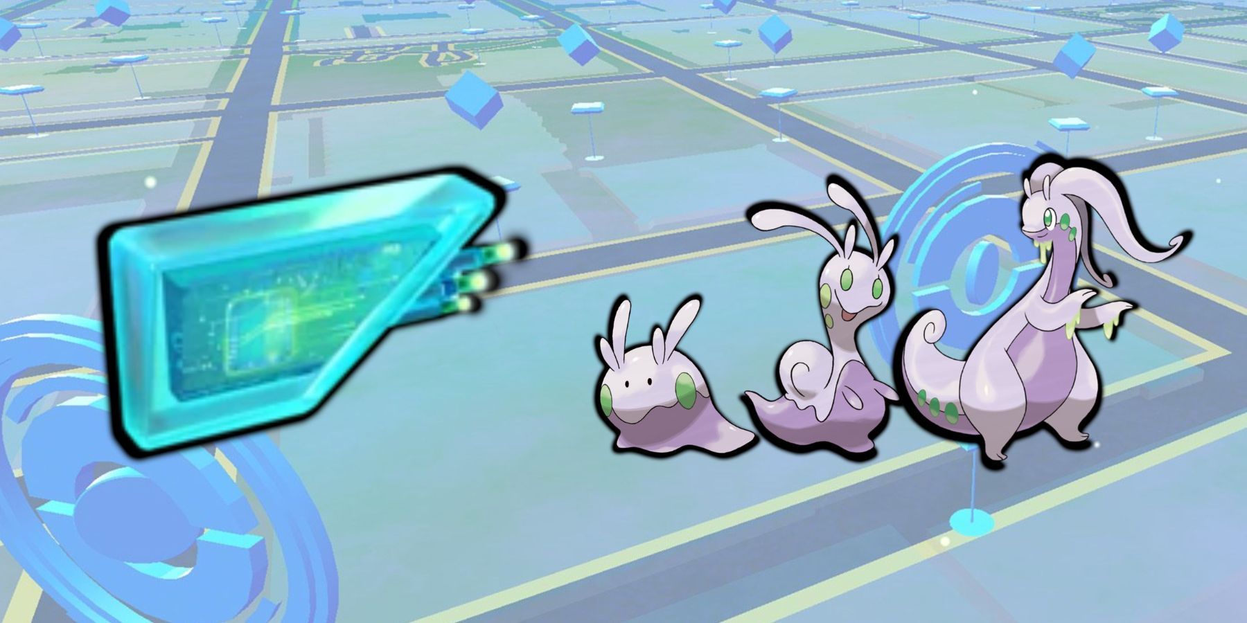 image showing goodra sliggoo and goomy in pokemon go.