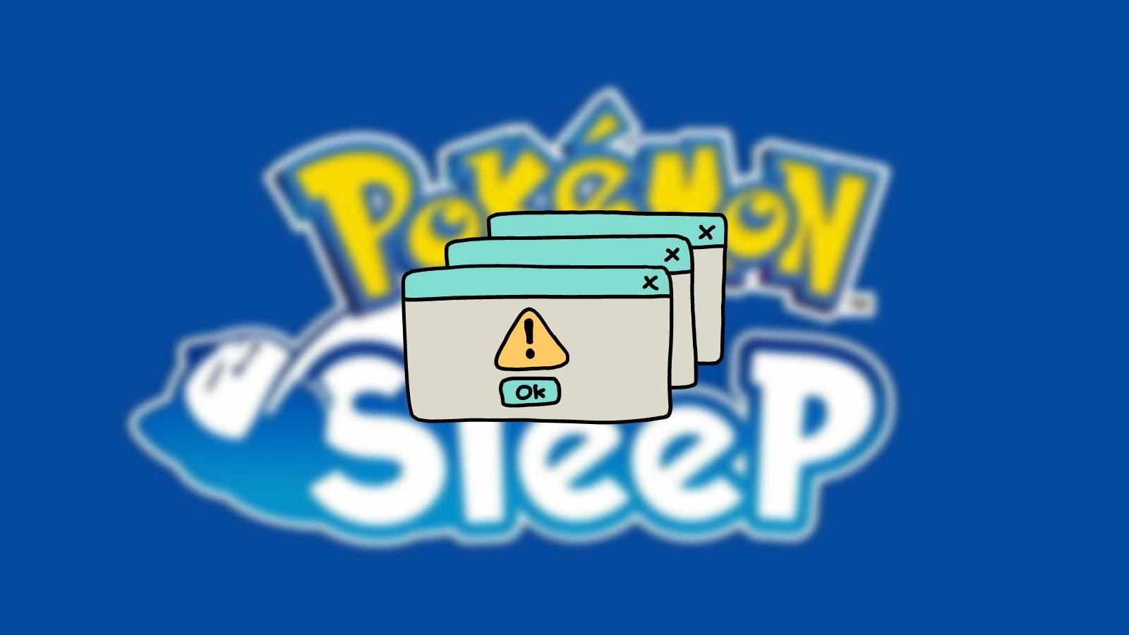 image showing pokemon sleep logo and an error sign. 