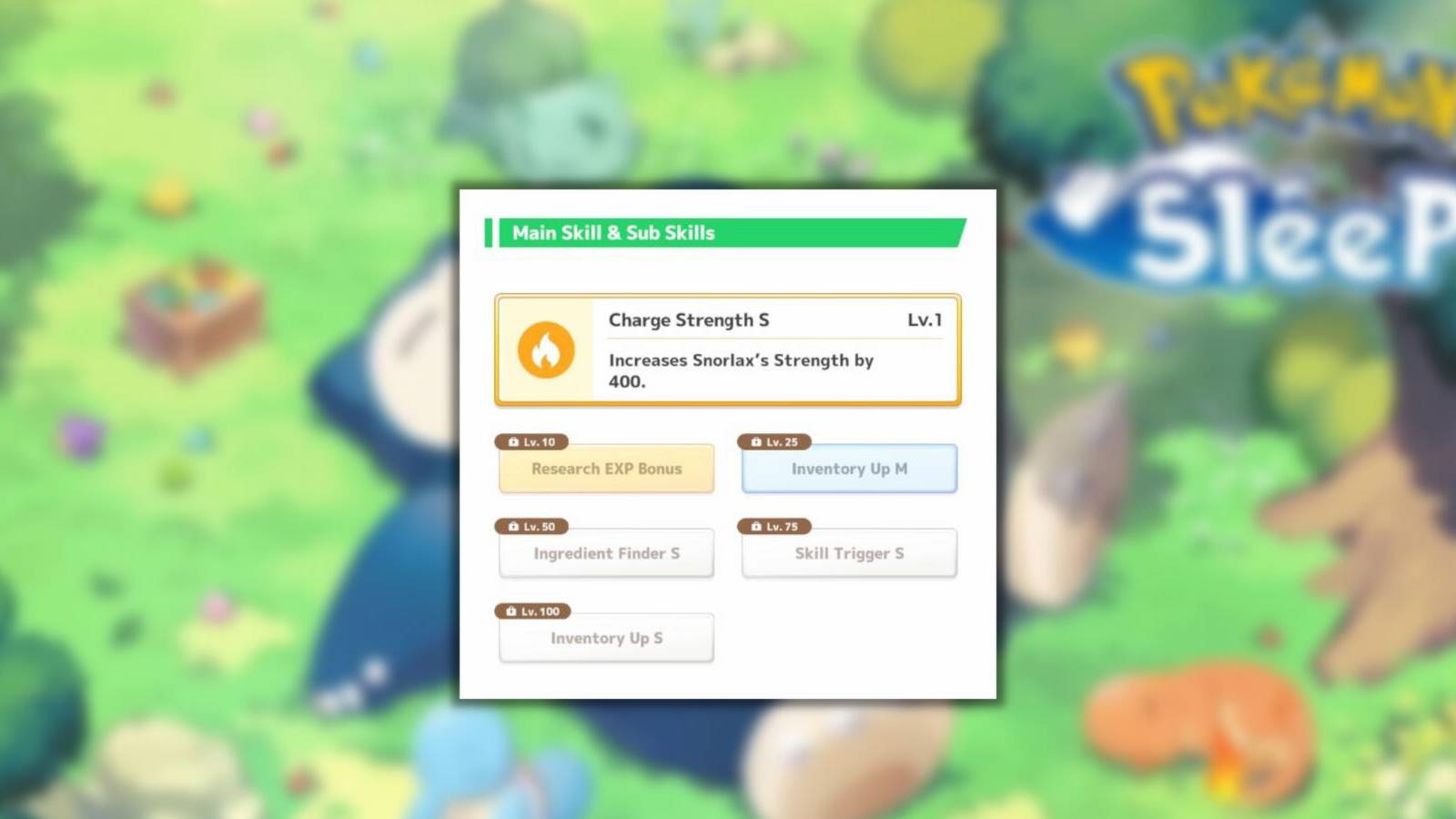 image showing main skills and sub skills in pokemon sleep.