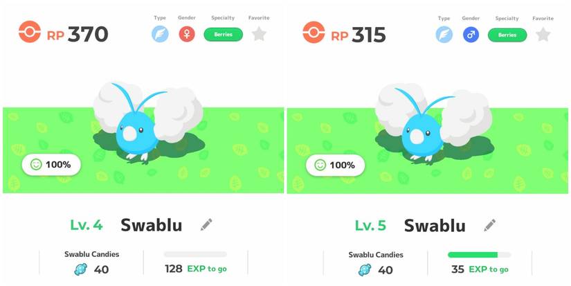 Pokemon sleep swablu rp difference