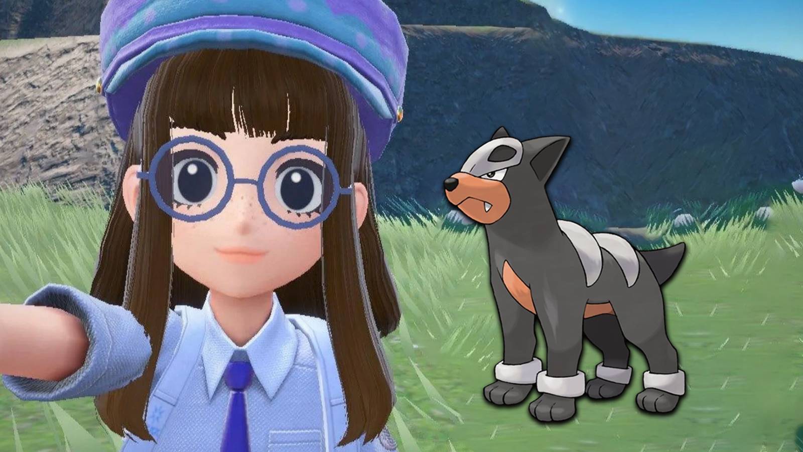 Pomemon Scarlet and Violet selfie with Houndour composite