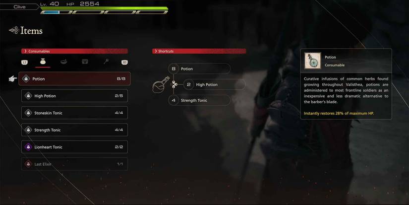 Potions and other items in Final Fantasy 16