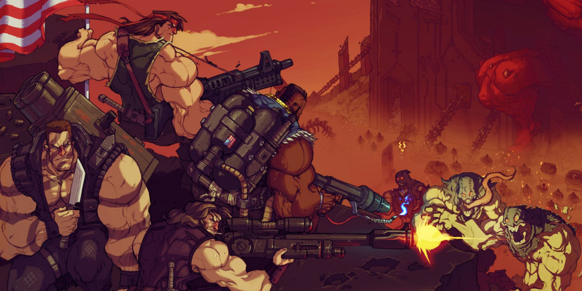 Promo art featuring characters in Broforce