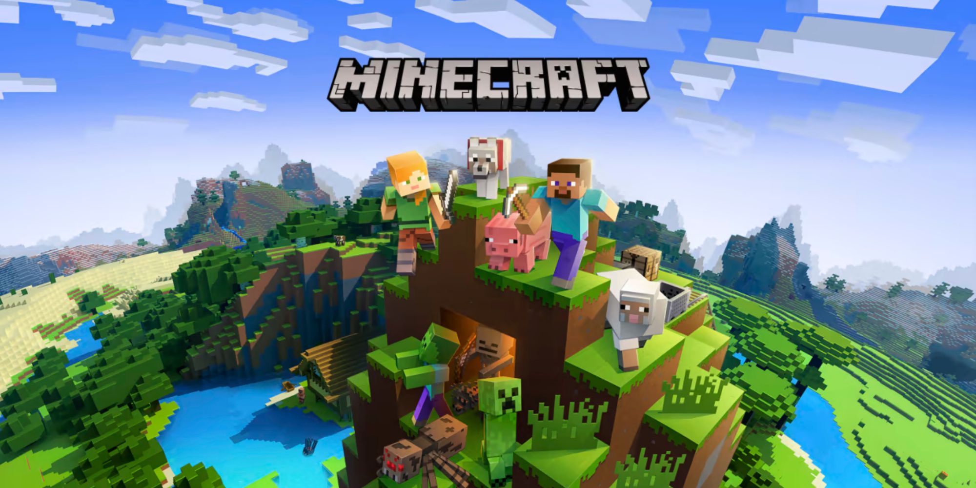 Promo art featuring characters in Minecraft