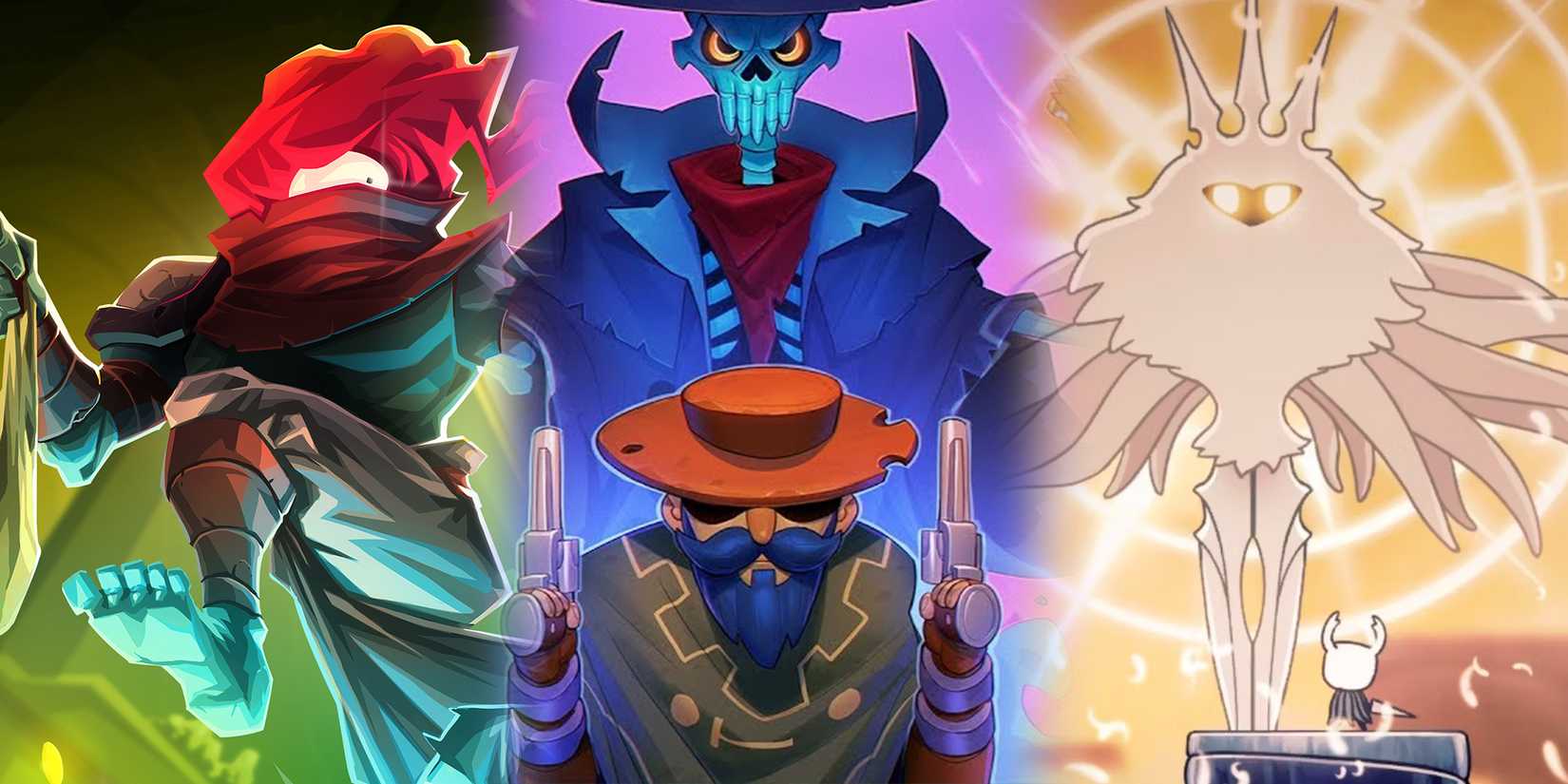 Promotional Art For Dead Cells DLC and Enter the Gungeon side by side with Hollow Knight up against the Radiance