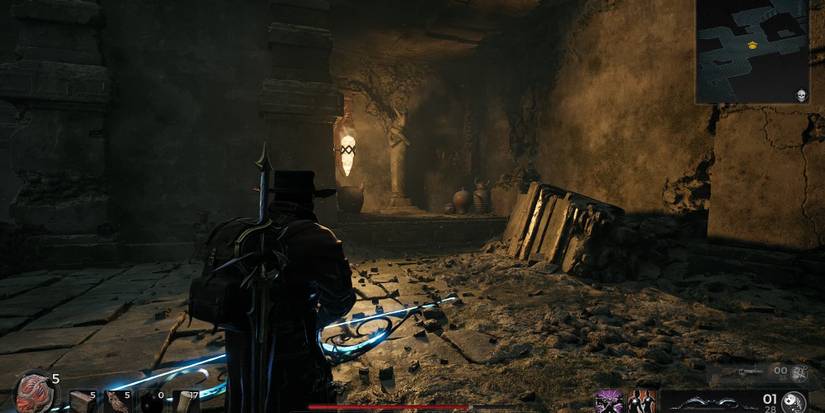A hidden path lies to the right of this statue in Remnant 2's Endaira's End dungeon