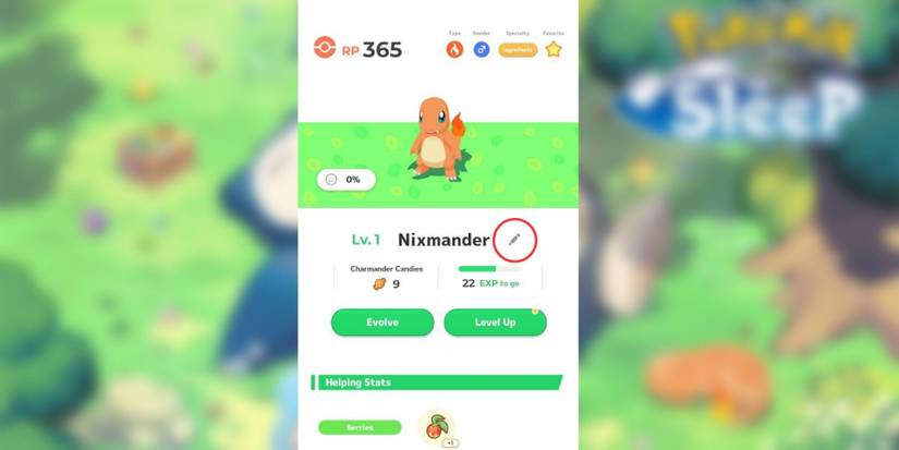 image showing how to change pokemon nickname in pokemon sleep.