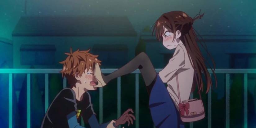 Chizuru's leg on Kazuya's face