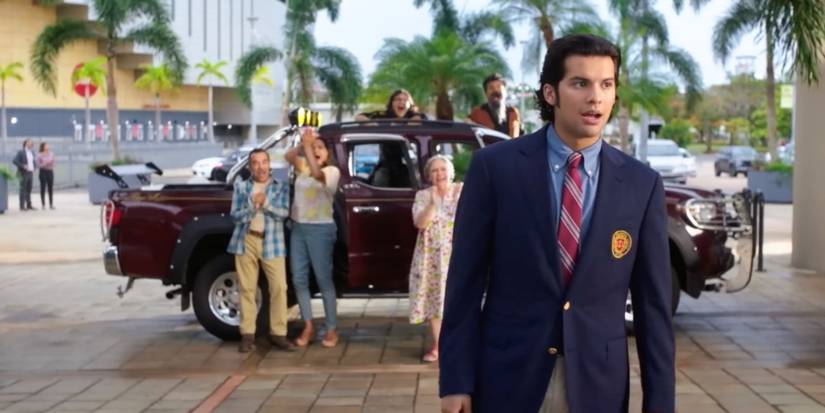 Reyes family dropping off Jaime in Blue Beetle