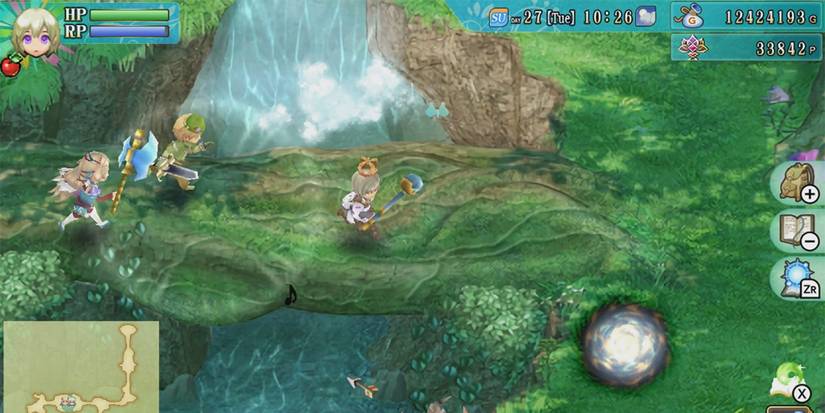 Players crossing a bridge on Rune Factory 4 Special's landscape 