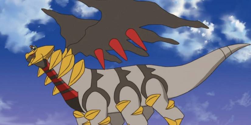 Giratina Flying Through The Sky With Ash On His Head