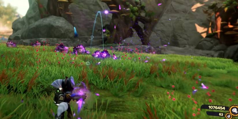 Rivet Throwing A Shatterbomb At A Group Of Enemies