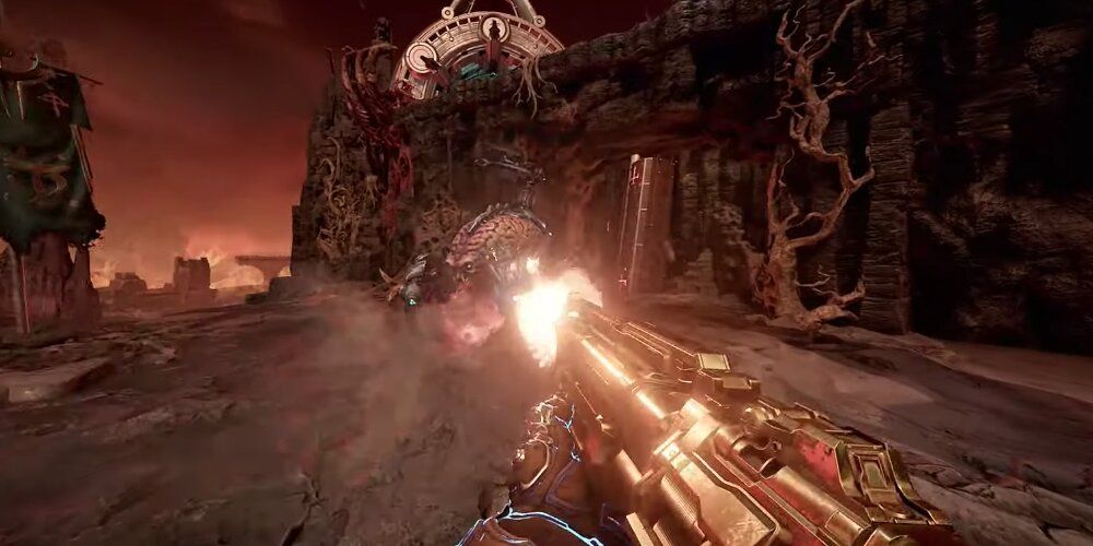 Doom Guy Firing The Full Auto Combat Shotgun