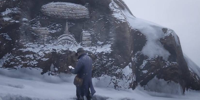 Arthur Inspecting A Strange Rock Mural