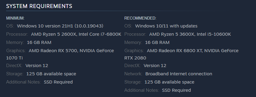 Starfield System Requirements Steam