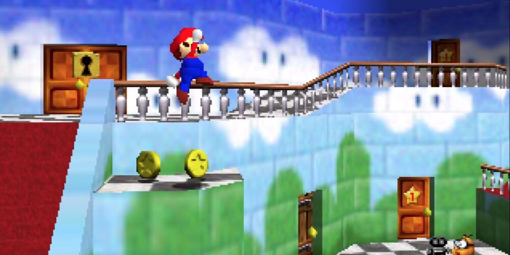 Mario saltando por el castillo de Peach