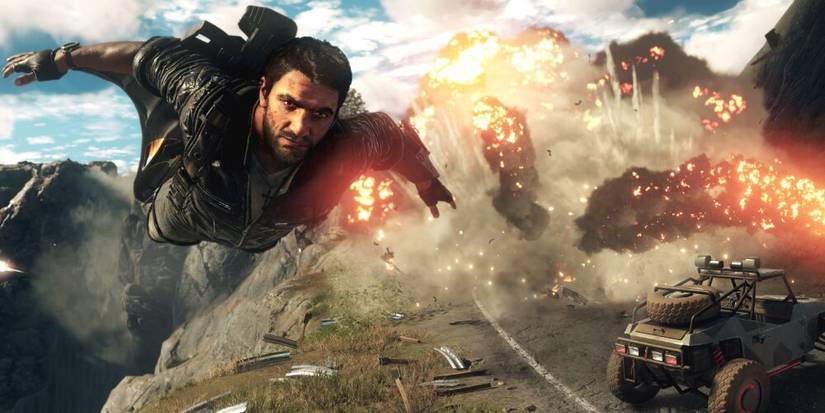 Rico Flying Past Several Explosions