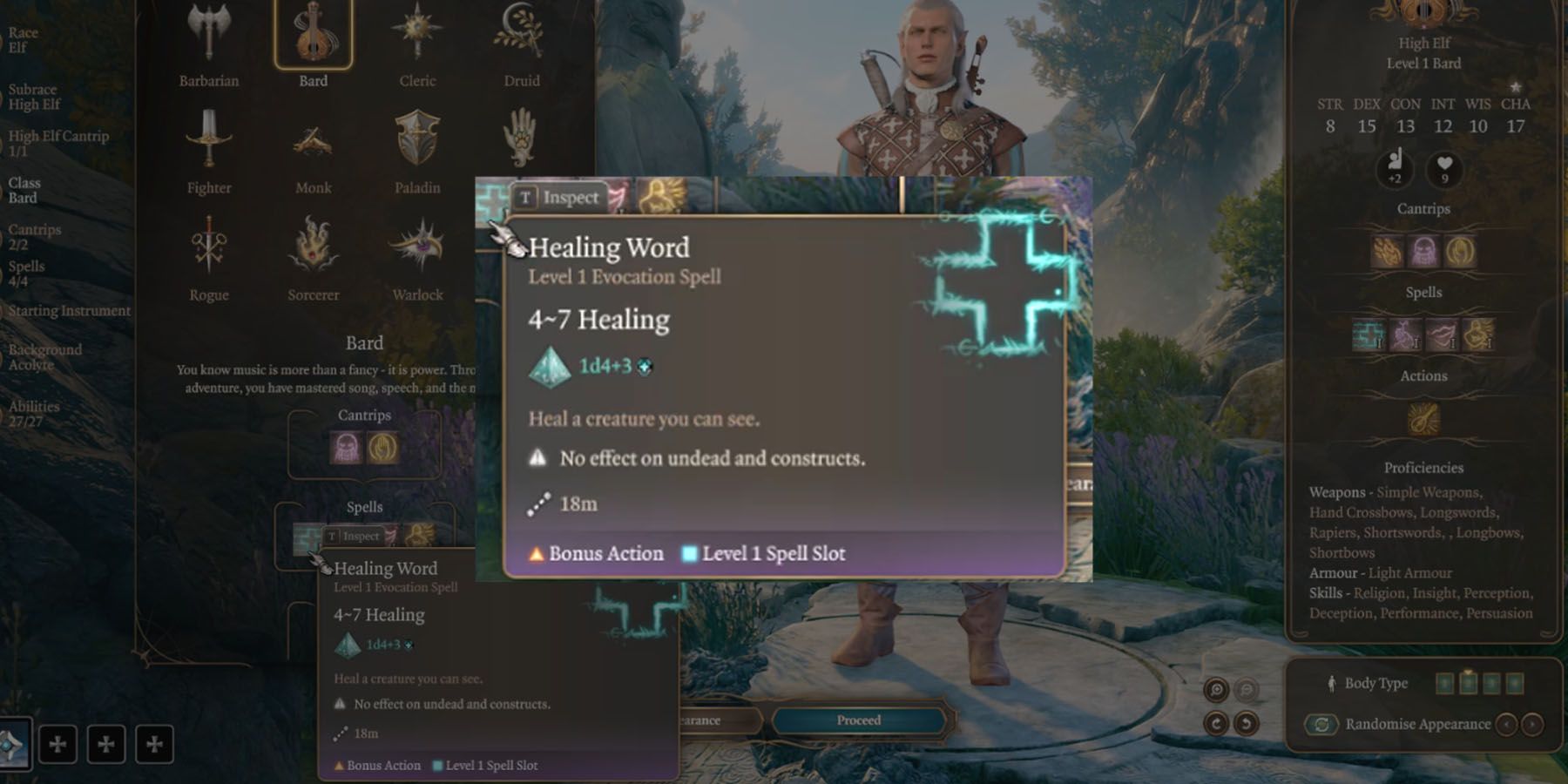 Selecting a healing Spell