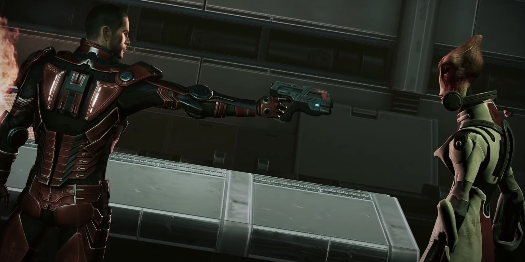 Shepard atirando em Mordin