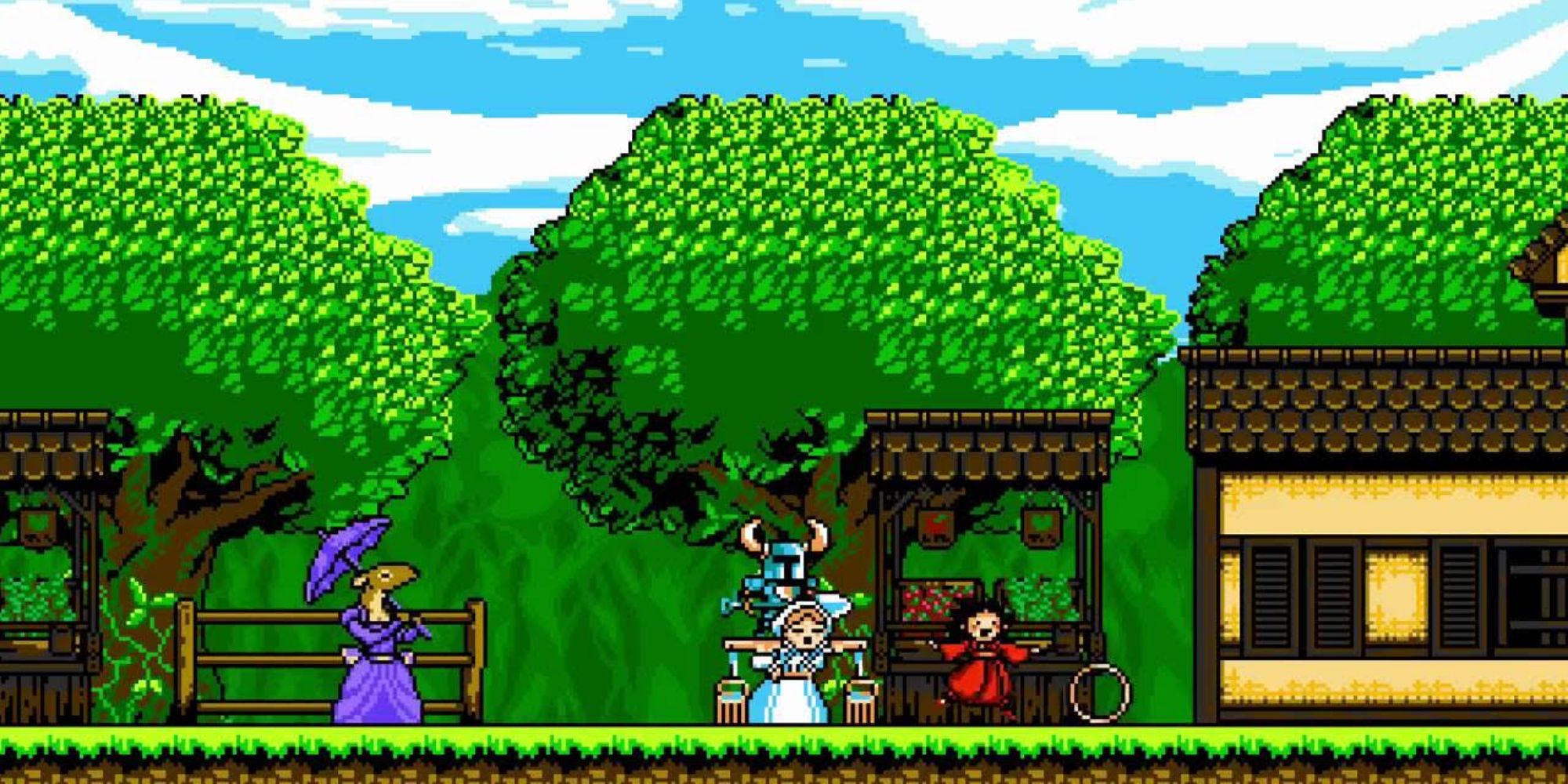 Shovel Knight exploring a village