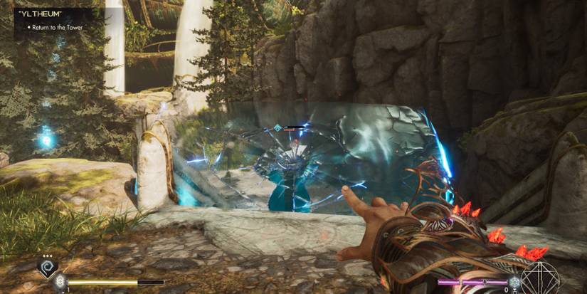 Jak aims at a enemy's shield in Immortals of Aveum