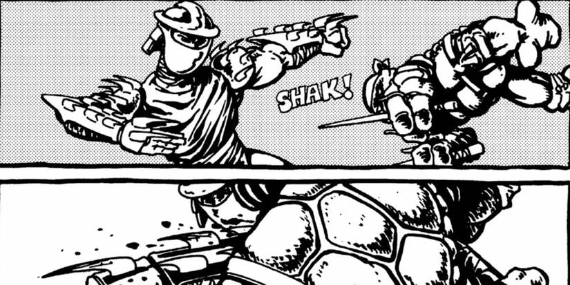 Shredder fighting a turtle in the Teenage Mutant Ninja Turtles comic