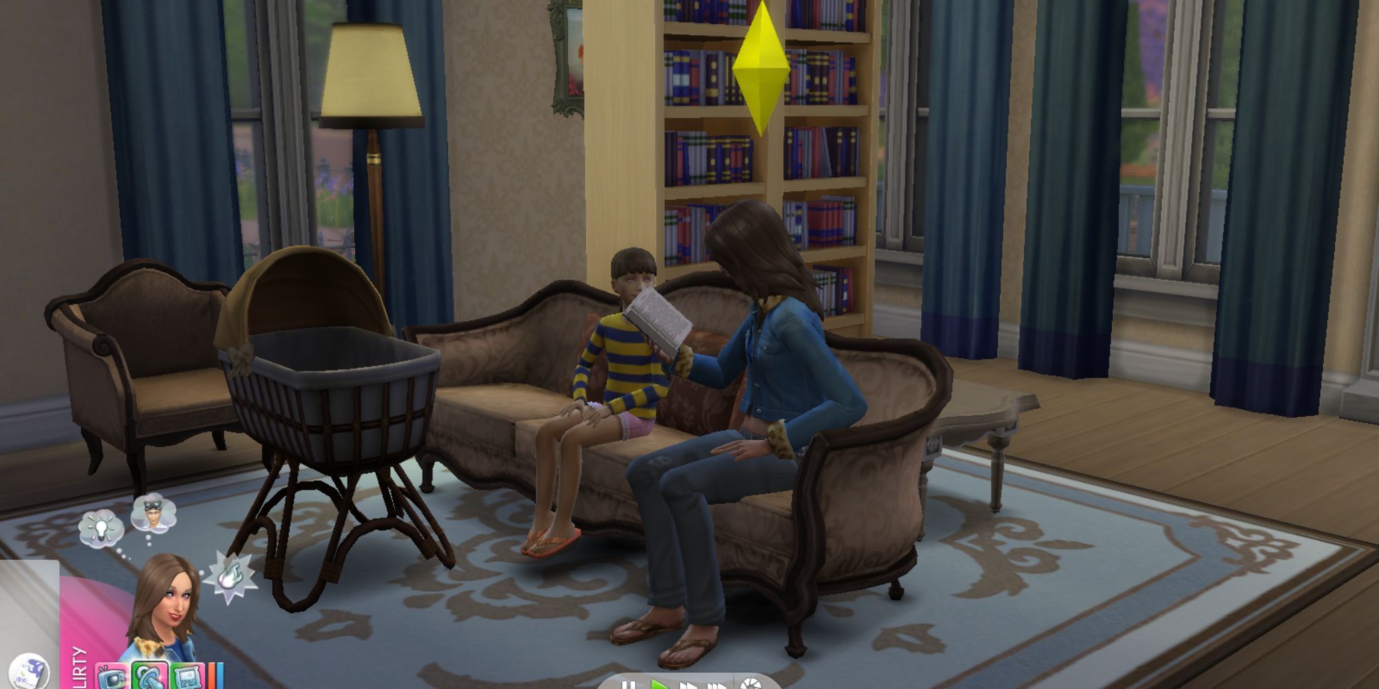 a sim reading to a child in sims 4