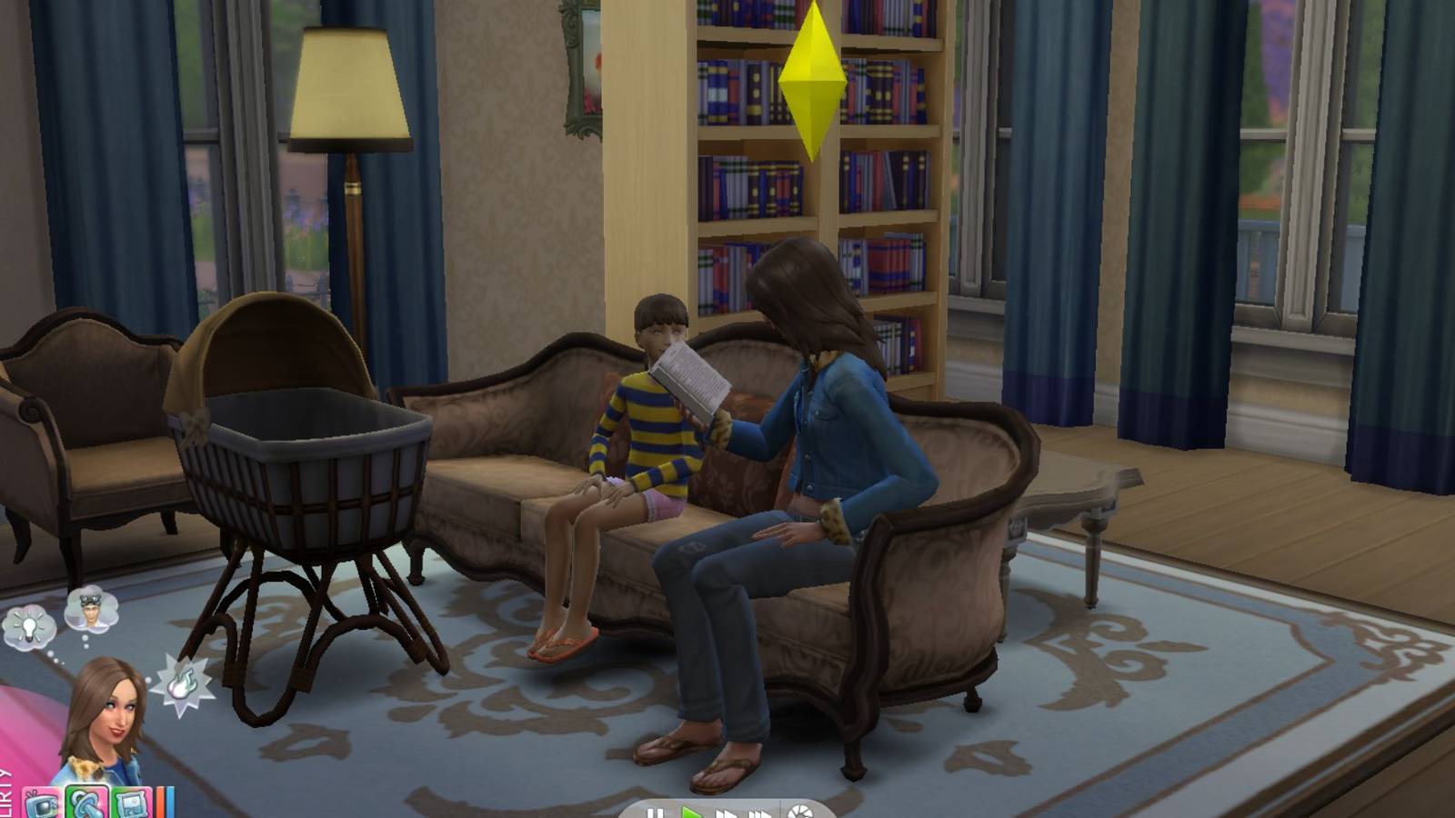 a sim reading to a child in sims 4