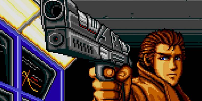 gillian from snatcher pointing a gun