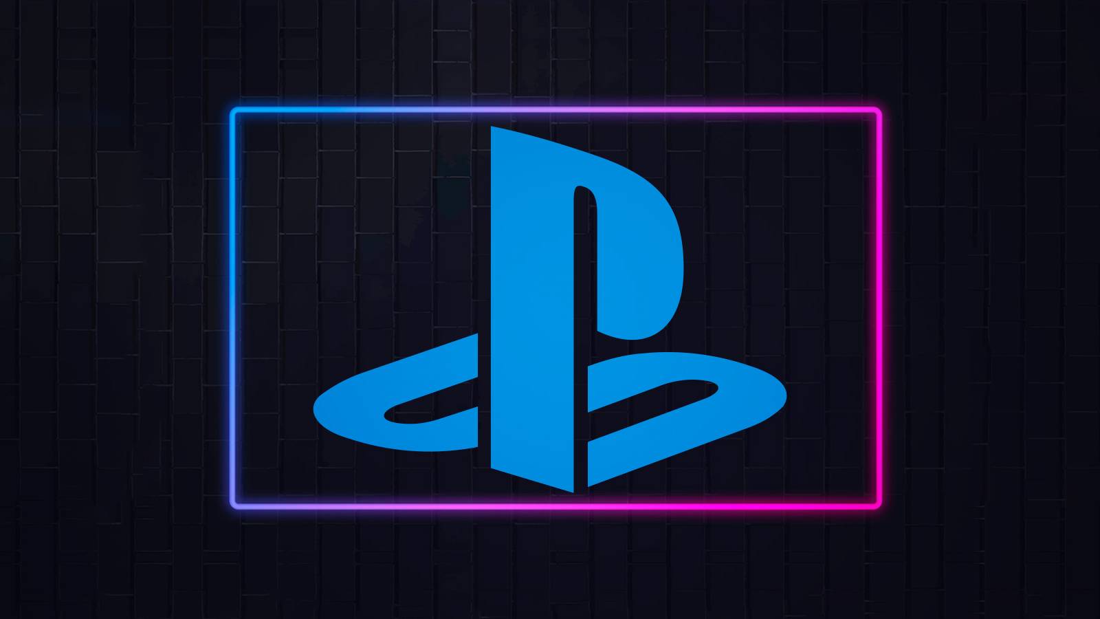 Sony PlayStation logo icon emblem on neon lit wall composite