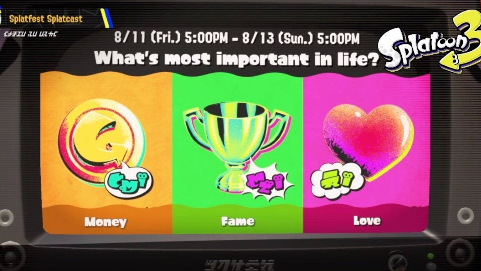 splatoon-3-splatfest-results-winner-love-money-fame-important-life