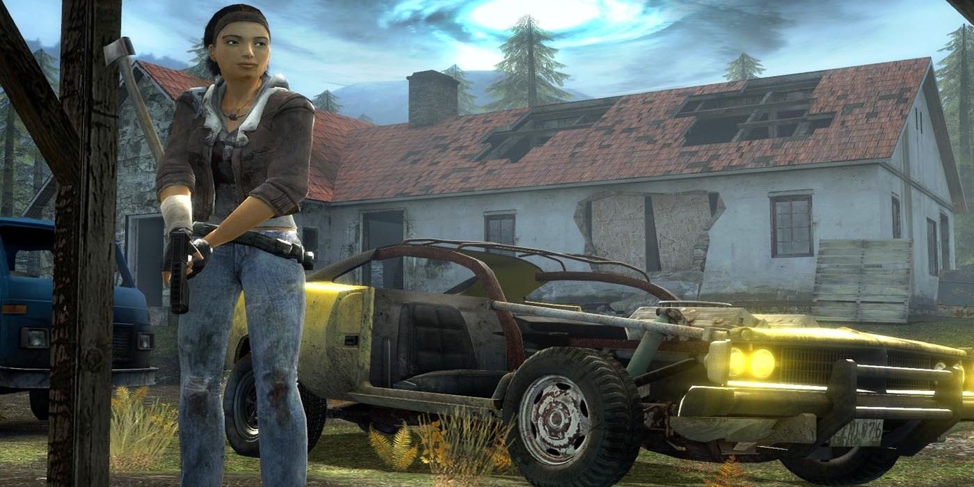 alyx from half-life standing in front of a car