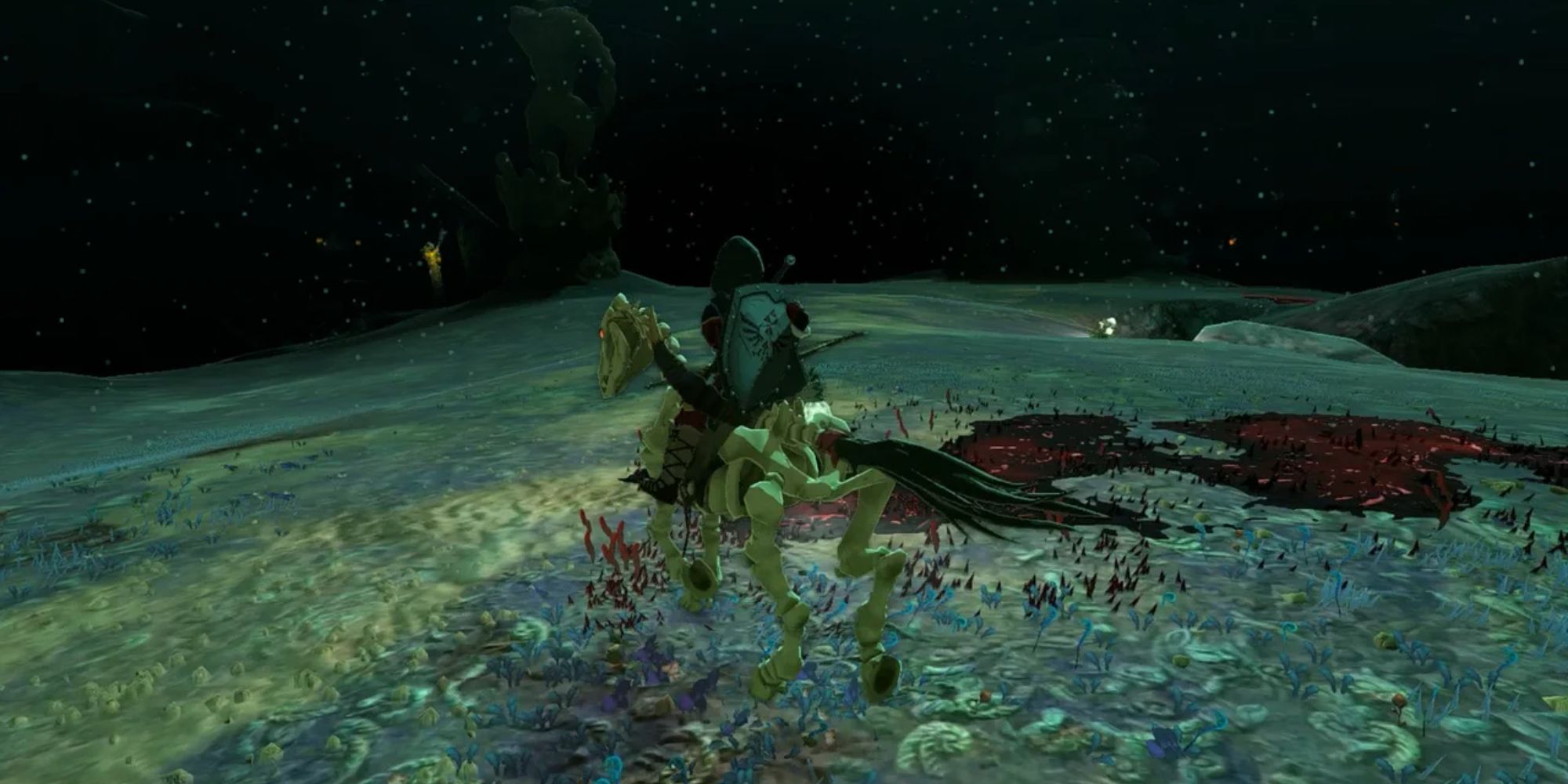 Link riding a Stalhorse in the Depths