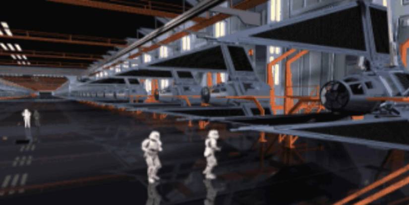 A hangar full of TIE Phantoms in Star Wars: Rebel Assault II