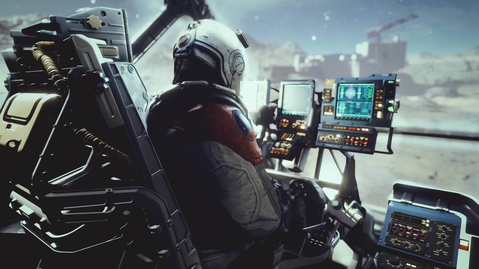 Starfield gameplay deep dive screenshot character sitting in cockpit chair